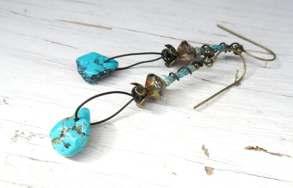 Boucles d'oreille contemporaines tribales: nugget turquoise d'Arizona.. – photo 7